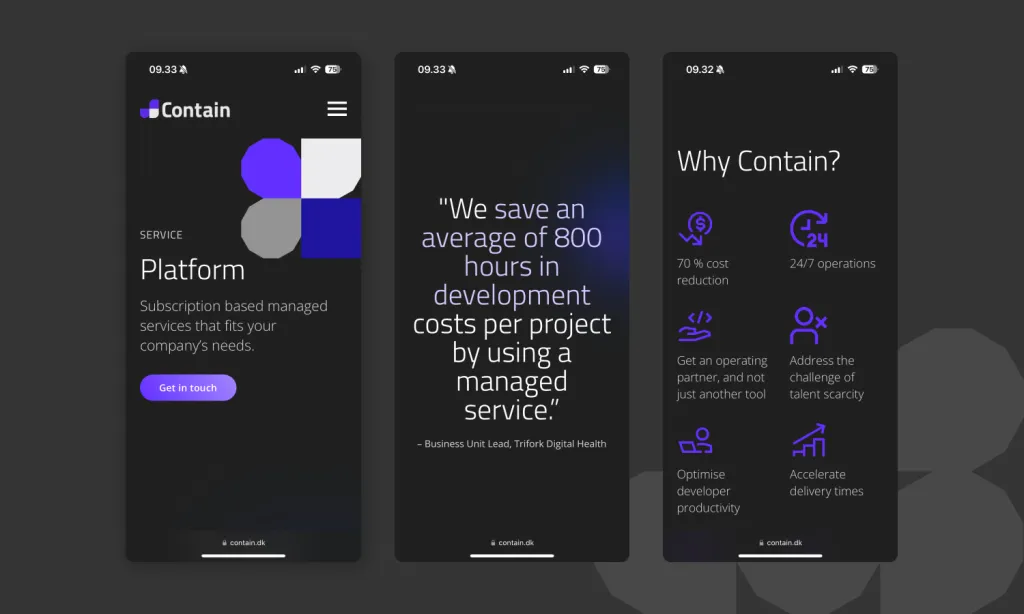 Mobil mockup af design til Contain